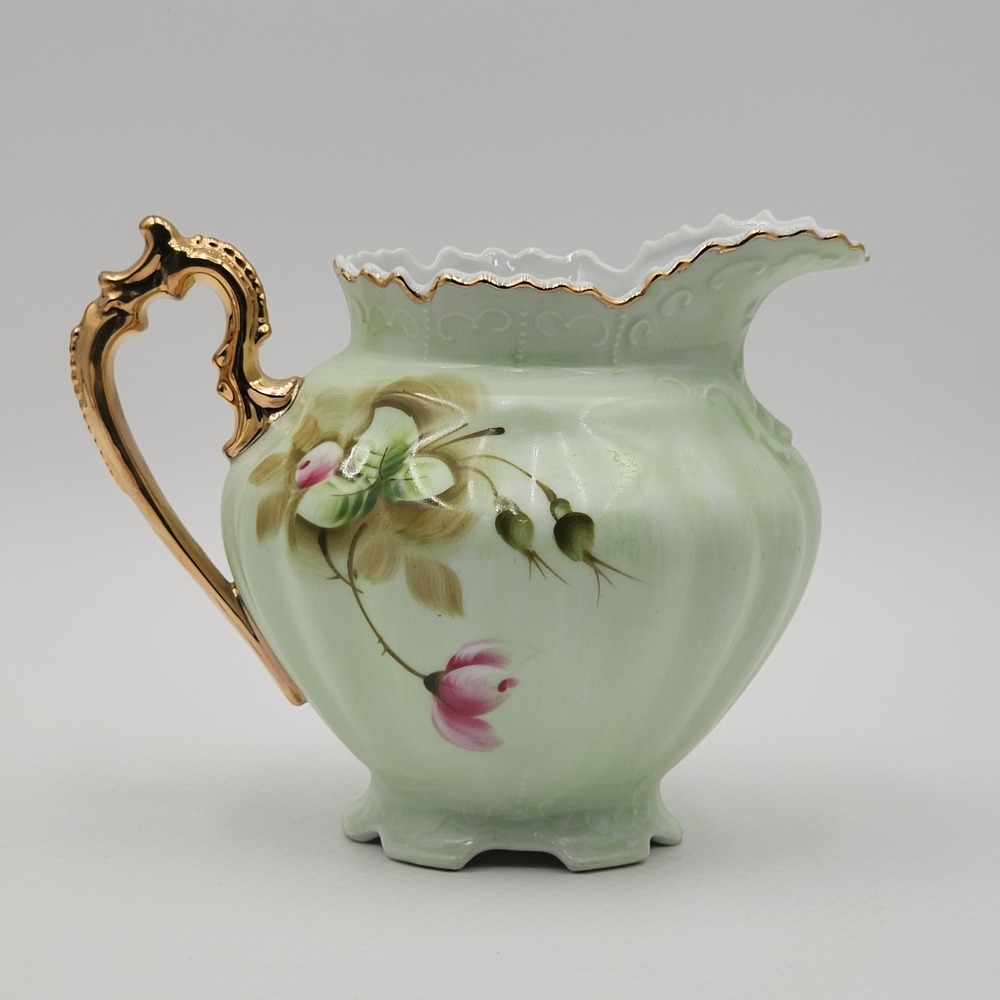 Vintage Lefton Rose Pitcher Hand Painted Green Porcelain Gold Trim 796 - Picture 3 of 16